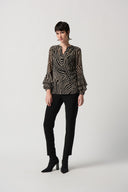 Joseph Ribkoff Black/Multi Dot Print Chiffon Top With Ruffles Sleeves Style 234074