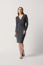 Joseph Ribkoff Black/Silver Wrap Dress With Stripe Print Style 234080