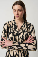 Joseph Ribkoff Black/Beige Animal Foil Print Silky Knit Sheath Dress Style 234081