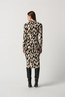 Joseph Ribkoff Black/Beige Animal Foil Print Silky Knit Sheath Dress Style 234081