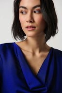 Joseph Ribkoff Royal Sapphire Cowl Neckline Satin Flared Top Style 234082
