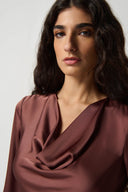 Joseph Ribkoff Toffee Cowl Neckline Satin Flared Top Style 234082