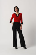 Joseph Ribkoff Lipstick Red/Black Color-Block Slit Neckline Top Style 234083