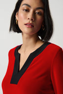 Joseph Ribkoff Lipstick Red/Black Color-Block Slit Neckline Top Style 234083
