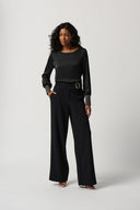 Joseph Ribkoff Black/Gold Satin Puff Sleeve Boxy Top Style 234085