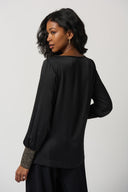 Joseph Ribkoff Black/Gold Satin Puff Sleeve Boxy Top Style 234085