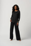 Joseph Ribkoff Black/Gold Satin Puff Sleeve Boxy Top Style 234085