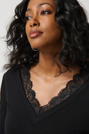 Joseph Ribkoff Black Jersey and Lace Fitted Long Sleeve Top Style 234089