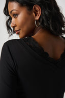 Joseph Ribkoff Black Jersey and Lace Fitted Long Sleeve Top Style 234089