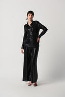 Joseph Ribkoff Black Novelty Knit Button-Down Blouse Style 234091