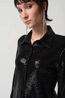 Joseph Ribkoff Black Novelty Knit Button-Down Blouse Style 234091