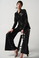 Joseph Ribkoff Black Novelty Knit Button-Down Blouse Style 234091