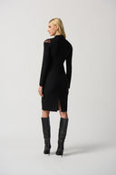 Joseph Ribkoff Black Silky Knit Mock Neck Dress With Mesh Insert Style 234096