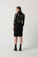 Joseph Ribkoff Black/Gold Abstract Foil Print Cowl Collar Cocoon Dress Style 234100