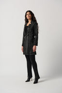 Joseph Ribkoff Black Faux Leather Snake Print A-Line Coat Style 234111
