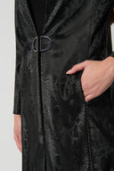 Joseph Ribkoff Black Faux Leather Snake Print A-Line Coat Style 234111