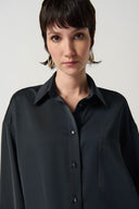 Joseph Ribkoff Black Satin Boxy Button-Down Blouse Style 234115