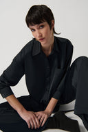 Joseph Ribkoff Black Satin Boxy Button-Down Blouse Style 234115
