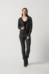 Joseph Ribkoff Black/Off-White Jacquard Knit Cropped Slim Fit Pants Style 234116
