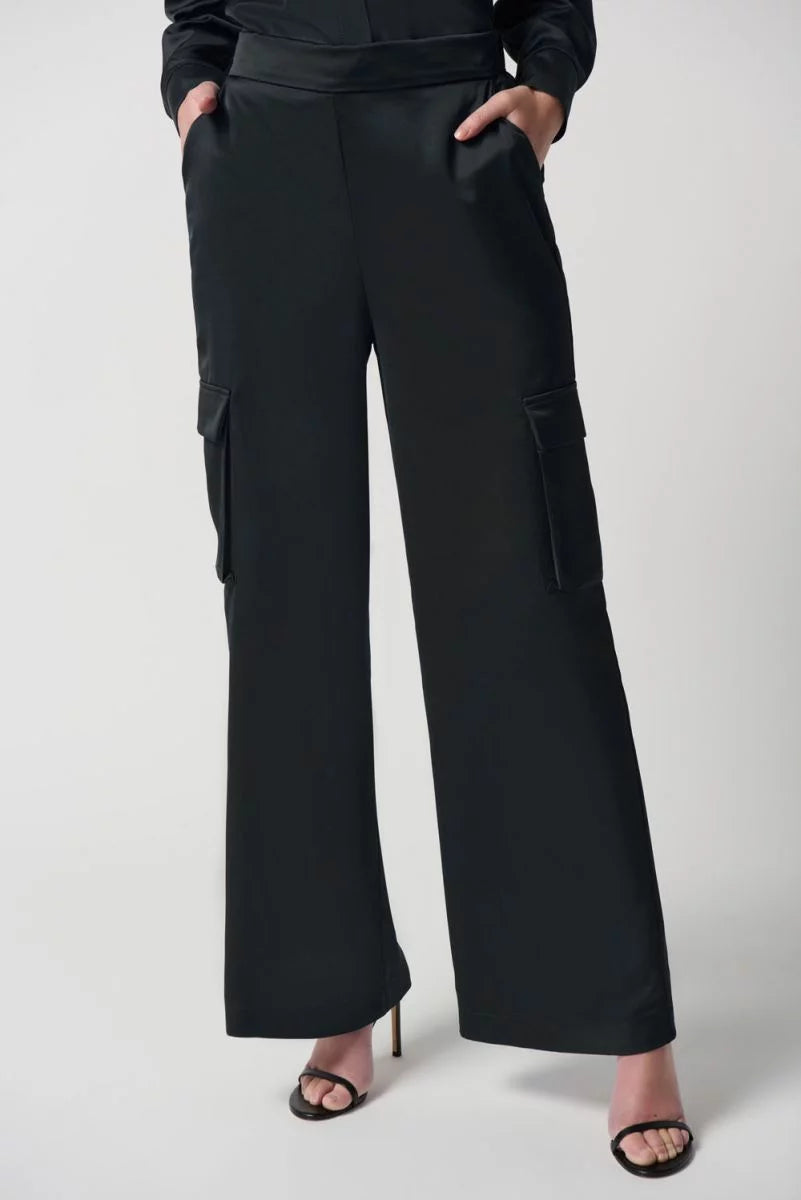Joseph Ribkoff Black Wide-Leg Cargo Pants Style 234117