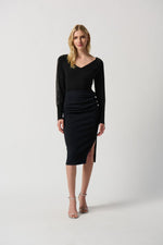 Joseph Ribkoff Black Scuba Crepe Straight Skirt With Side Slit Style 234118