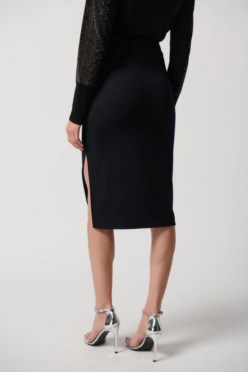 Joseph Ribkoff Black Scuba Crepe Straight Skirt With Side Slit Style 234118