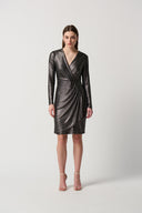 Joseph Ribkoff Pewter Novelty Knit Long Sleeve Sheath Dress Style 234124