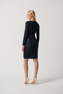 Joseph Ribkoff Midnight Blue/Gold Printed Silky Knit Sheath Dress With Lurex Style 234126