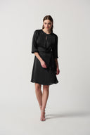 Joseph Ribkoff Black Satin Keyhole Neckline A-Line Dress Style 234127
