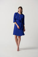 Joseph Ribkoff Royal Sapphire Satin Keyhole Neckline A-Line Dress Style 234127
