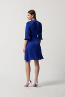 Joseph Ribkoff Royal Sapphire Satin Keyhole Neckline A-Line Dress Style 234127