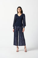Joseph Ribkoff Midnight Blue Silky Knit Sequins Puff Sleeve Top Style 234130