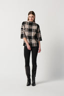 Joseph Ribkoff Black/Multi Plaid Jacquard Knit Mock Neck Top Style 234133