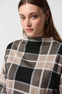 Joseph Ribkoff Black/Multi Plaid Jacquard Knit Mock Neck Top Style 234133