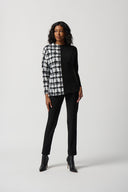 Joseph Ribkoff Off-White/Black Houndstooth Jacquard Color Block Boxy Top Style 234137