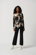 Joseph Ribkoff Black/Multi Abstract Print Boxy Top Style 234141