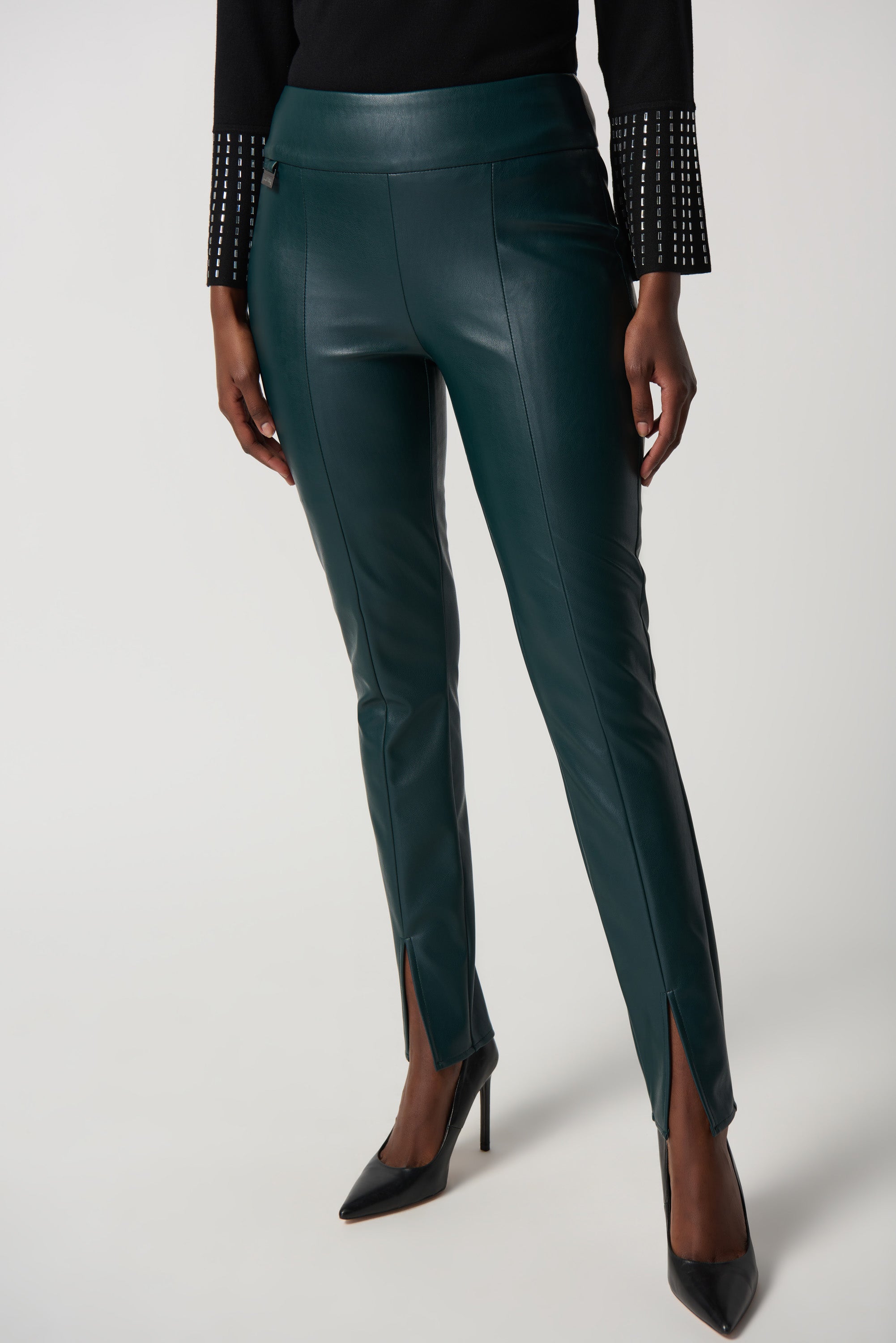 Joseph Ribkoff Alpine Green Faux Leather Slim Fit Pull-On Pants
