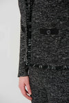 Joseph Ribkoff Black/Off-White Jacquard Knit Jacket With Fringe Detail Style 234161