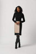 Joseph Ribkoff Black/Latte Heavy Knit And Faux Leather Pencil Skirt Style 234164