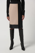 Joseph Ribkoff Black/Latte Heavy Knit And Faux Leather Pencil Skirt Style 234164