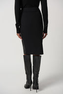 Joseph Ribkoff Black/Latte Heavy Knit And Faux Leather Pencil Skirt Style 234164