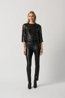 Joseph Ribkoff Black/Gold Sequin Boxy Top Style 234176