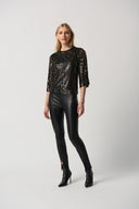Joseph Ribkoff Black/Gold Sequin Boxy Top Style 234176