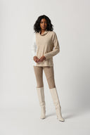 Joseph Ribkoff Beige/Ivory Colour-Block Cowl Neck Sweater Style 234181