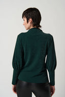 Joseph Ribkoff Green/Silver Puff Sleeve Top Style 234186