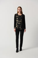 Joseph Ribkoff Black/Gold Abstract Foil Print Asymmetrical Tunic Style 234191