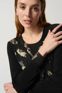 Joseph Ribkoff Black/Gold Abstract Foil Print Asymmetrical Tunic Style 234191