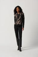 Joseph Ribkoff Black/Latte Abstract Print Cowl Collar Boxy Top Style 234192