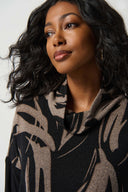 Joseph Ribkoff Black/Latte Abstract Print Cowl Collar Boxy Top Style 234192