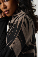 Joseph Ribkoff Black/Latte Abstract Print Cowl Collar Boxy Top Style 234192